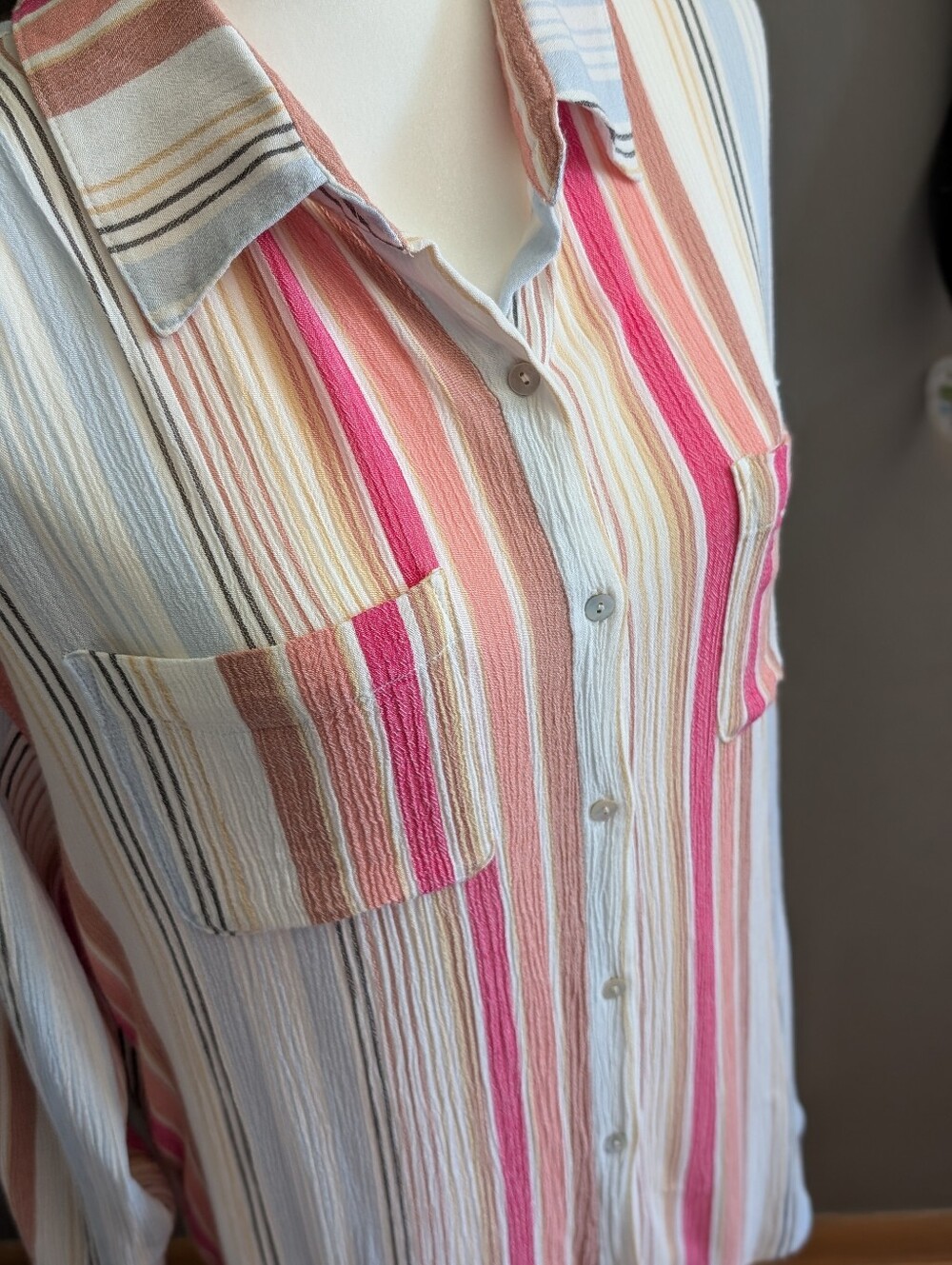 Coastal Granddaughter Popsicle Striped Rainbow Oversized Button Down Shirt XS/S - Picture 2 of 7